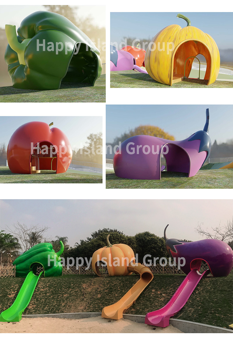 Happy Island Creative Design - Customized vegetable slides: Green pepper slides, pumpkin slides, eggplant slides, tomato slides.