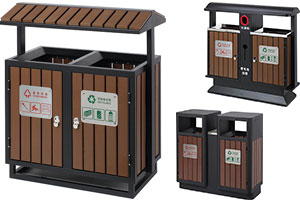 Outdoor Recycling Trash Can with Dual Litter Bin & Trash Bin