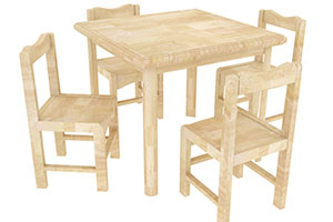 Kindergarten Furniture Set Square Wooden Table Chairs For Sale